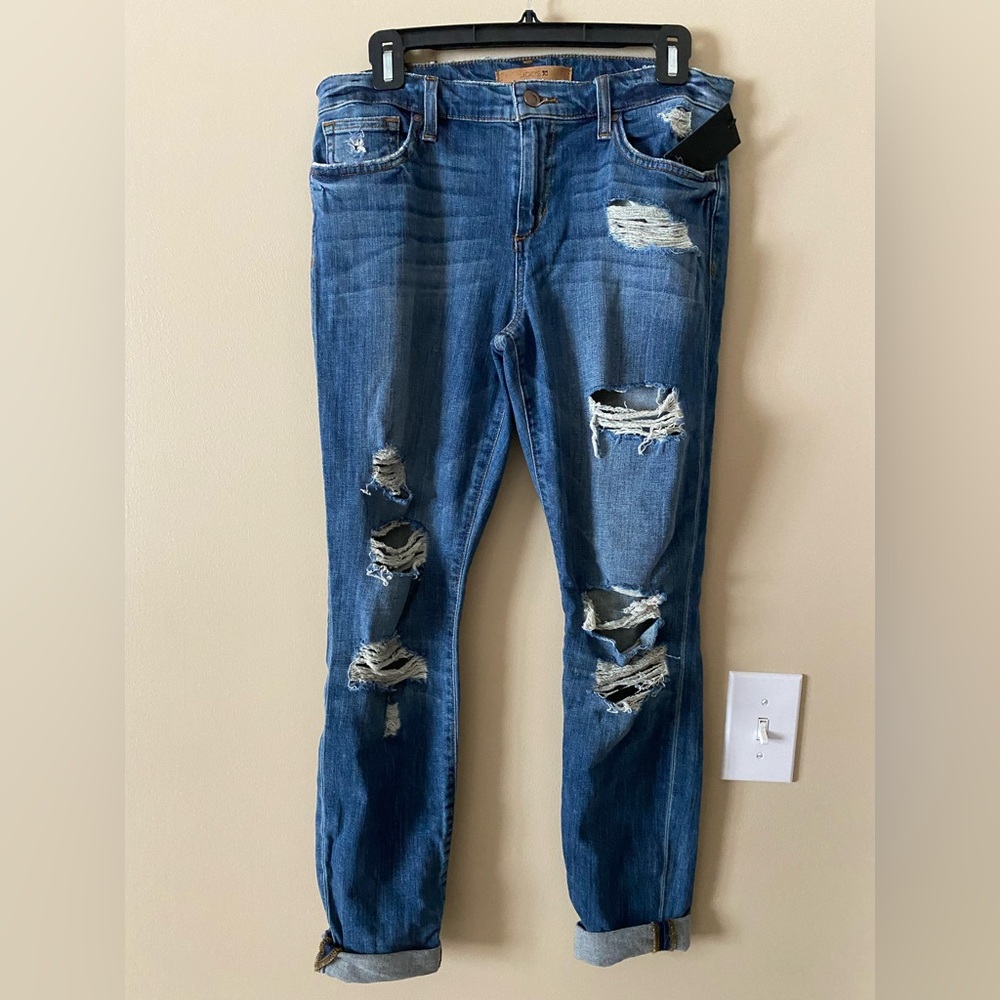 Joe's Jeans Kenny Blue Denim Distressed Skinny Roll Up Jeans Size 29 NWT